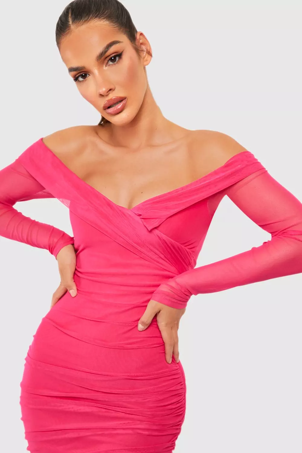 Pink mesh shop bodycon dress